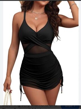 Blooming Jelly Black One Piece Modest Twist Front Shirred Ruched Bottom Size L